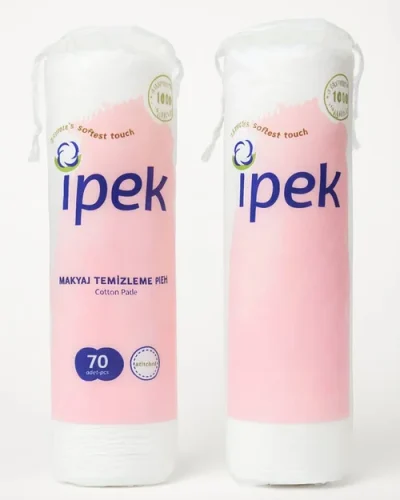 استفاده از پد سکه‌ای ایپک ۷۰ عددی برای پاک کردن آرایش صورت و چشم، مناسب برای پوست حساس و جذب بالا